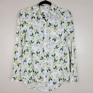 beachlunchlounge Lemon Print Button Down Shirt - White and Yellow